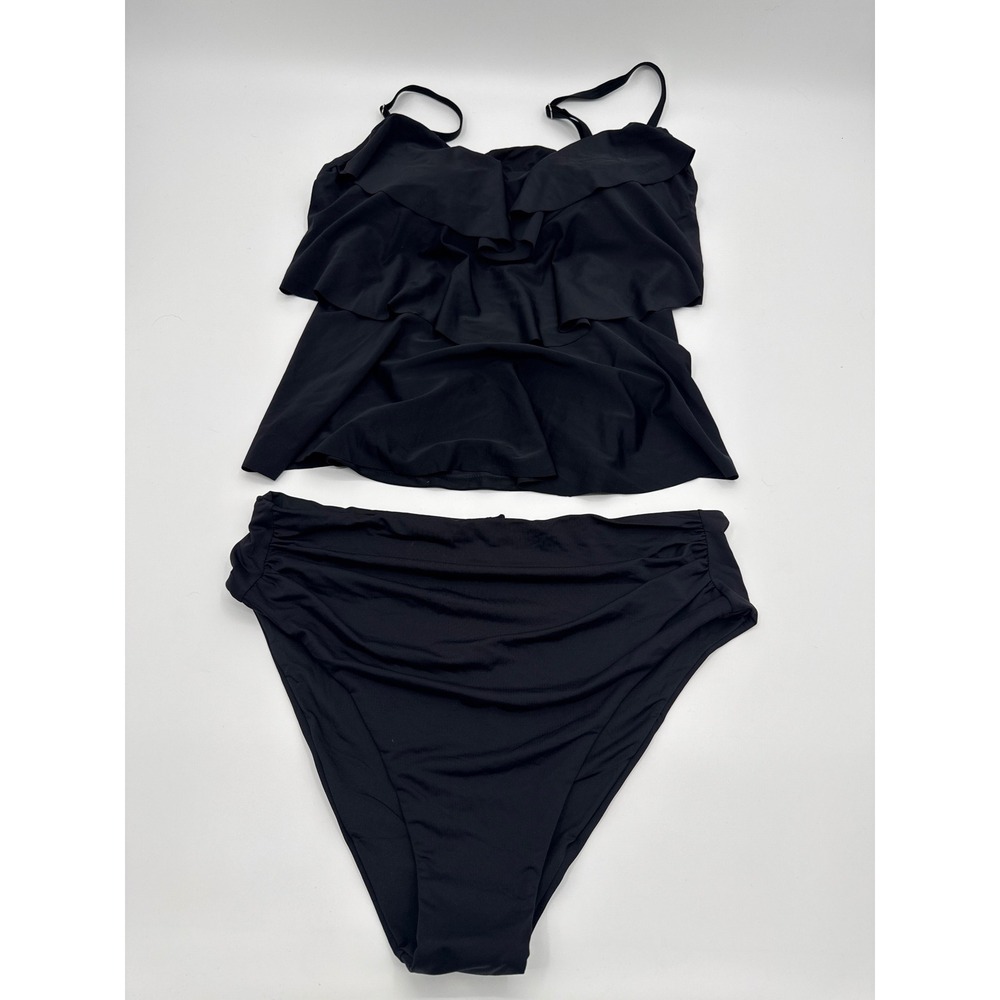 ENVYA Black Tiered Ruffle Tankini High Waisted Bikini Set 3X M0003A NEW